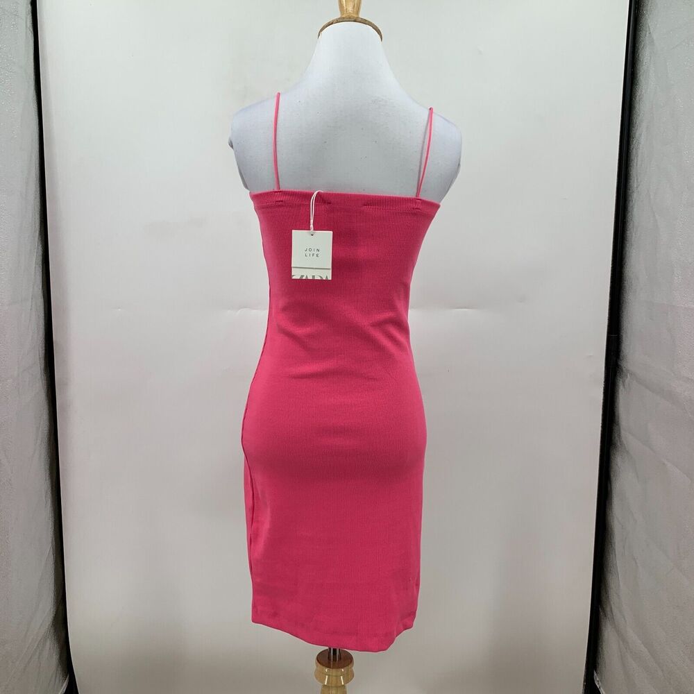 Zara Ribbed Mini Dress Womens L Large Camellia Pink Bodycon Fitted Stretch - Picture 4 of 10